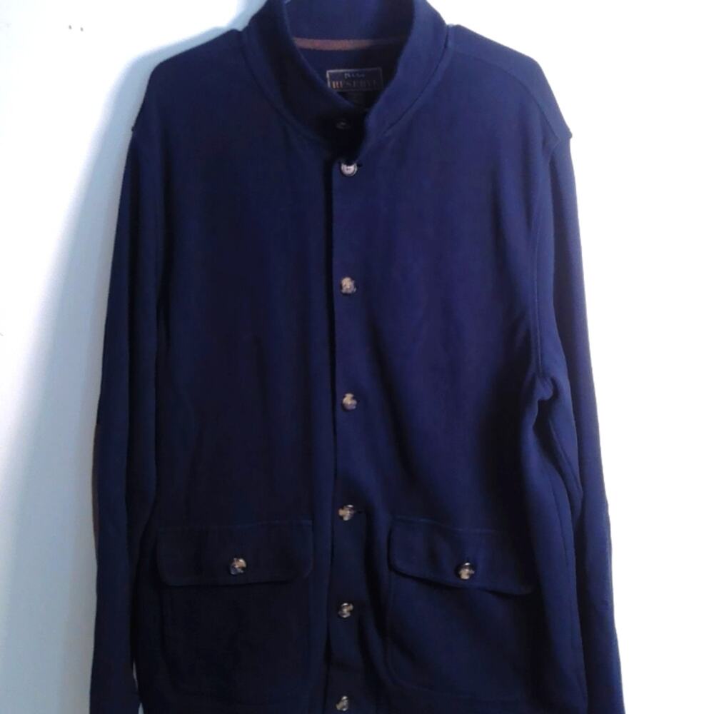 Jos.a.Bank Mens Navy with brown details button down knit cardigan Size XL